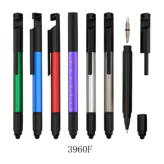 Supporto multifunzione per telefono cellulare, touch screen, stilo, righello, cacciavite, penna a sfera in metallo di plastica